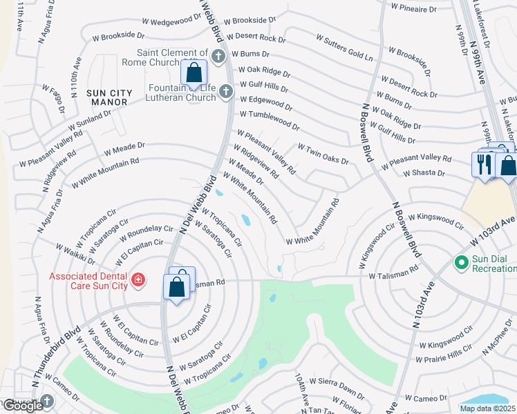 map of restaurants, bars, coffee shops, grocery stores, and more near 10467 West White Mountain Road in Sun City