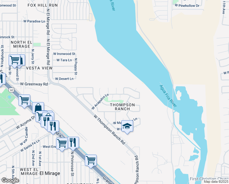 map of restaurants, bars, coffee shops, grocery stores, and more near 15204 North B Court in El Mirage