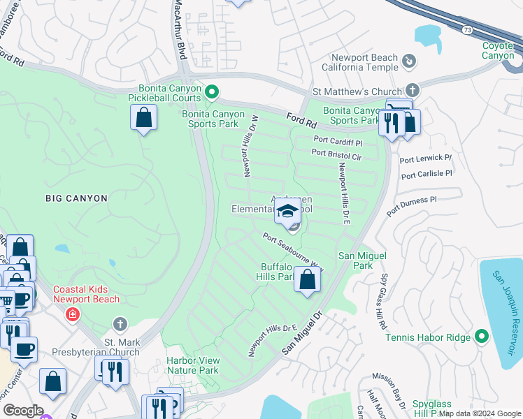 map of restaurants, bars, coffee shops, grocery stores, and more near 1815 Port Ashley Place in Newport Beach