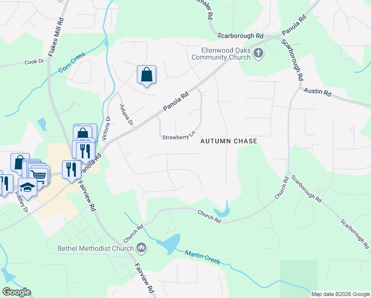 map of restaurants, bars, coffee shops, grocery stores, and more near 171 Hill Lane in Ellenwood