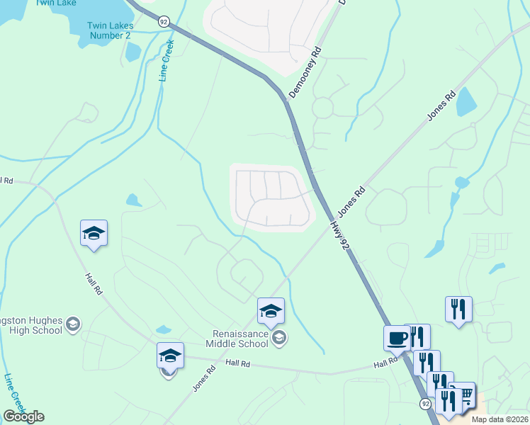 map of restaurants, bars, coffee shops, grocery stores, and more near 410 Tarpan Court in Fairburn