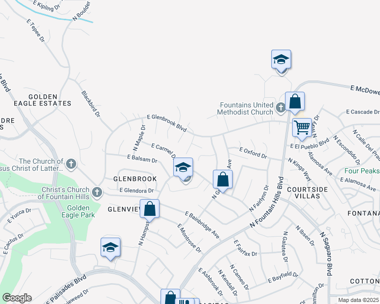 map of restaurants, bars, coffee shops, grocery stores, and more near 15015 North Tamarack Lane in Fountain Hills