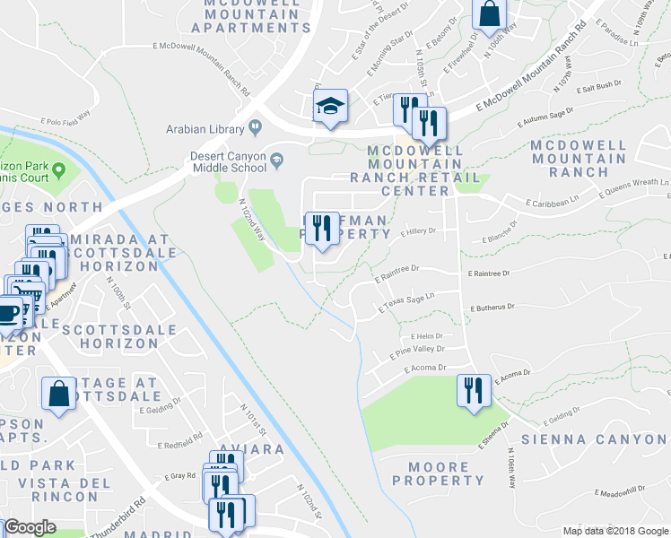 map of restaurants, bars, coffee shops, grocery stores, and more near 10249 Pine Valley Road in Scottsdale
