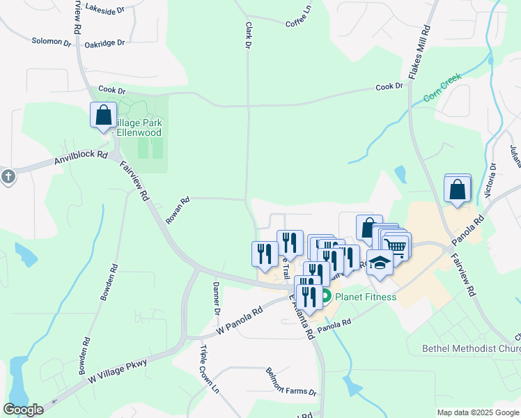 map of restaurants, bars, coffee shops, grocery stores, and more near 45 Chesapeake Drive in Ellenwood