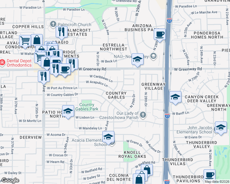 map of restaurants, bars, coffee shops, grocery stores, and more near 15020 North Flamenco Drive in Phoenix