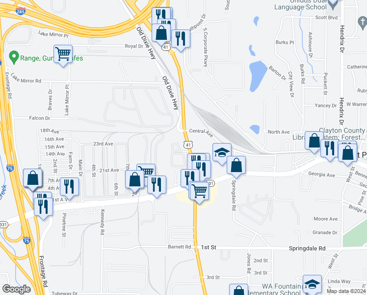 map of restaurants, bars, coffee shops, grocery stores, and more near in Forest Park