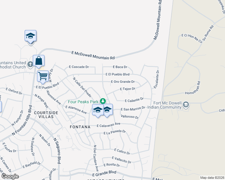 map of restaurants, bars, coffee shops, grocery stores, and more near 17226 East Tejon Drive in Fountain Hills