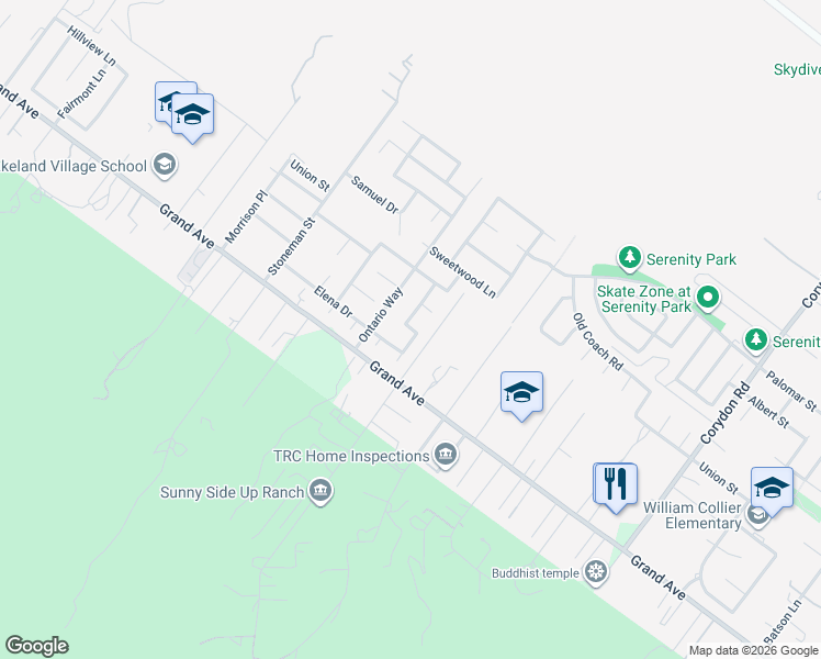 map of restaurants, bars, coffee shops, grocery stores, and more near 19385 Live Oak Lane in Lake Elsinore