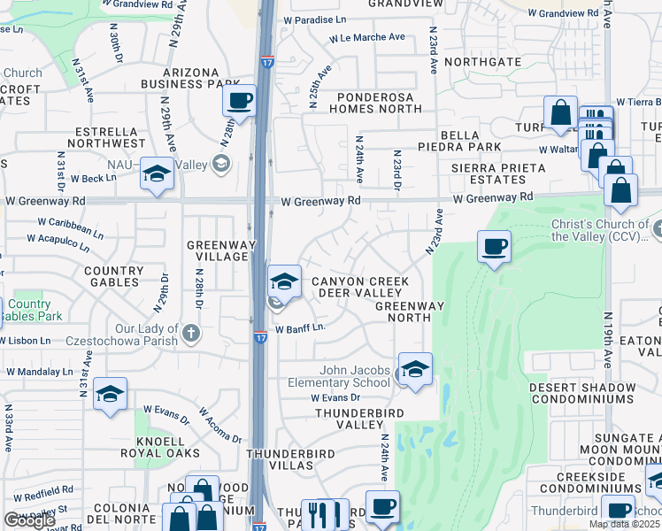 map of restaurants, bars, coffee shops, grocery stores, and more near 14852 North 24th Drive in Phoenix