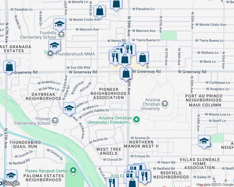map of restaurants, bars, coffee shops, grocery stores, and more near 15050 North 59th Avenue in Glendale