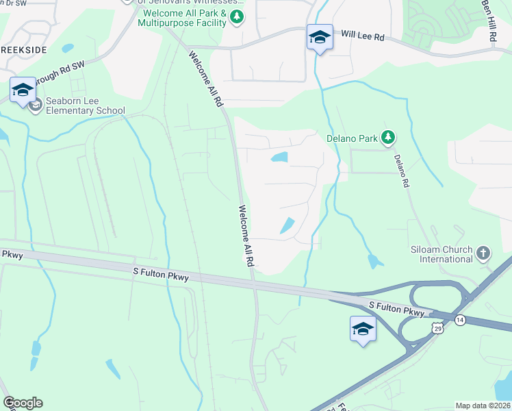 map of restaurants, bars, coffee shops, grocery stores, and more near 4835 Welcome All Road in College Park