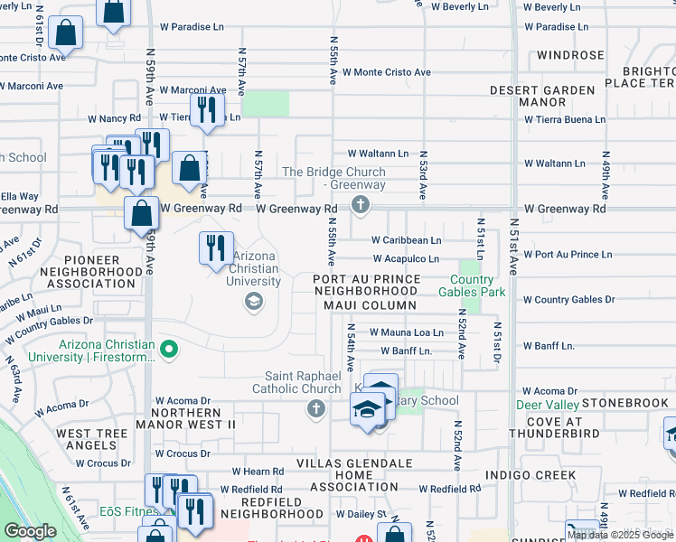 map of restaurants, bars, coffee shops, grocery stores, and more near 5420 West Port Au Prince Lane in Glendale