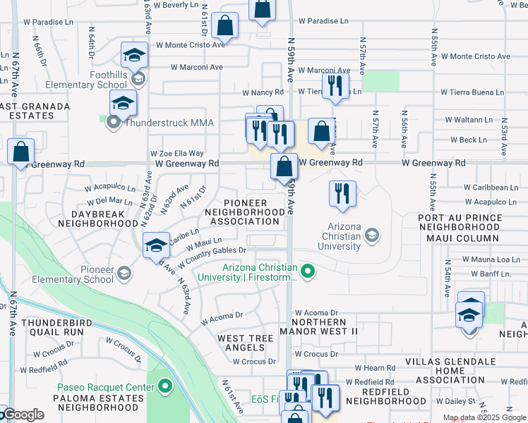 map of restaurants, bars, coffee shops, grocery stores, and more near 15050 North 59th Avenue in Glendale