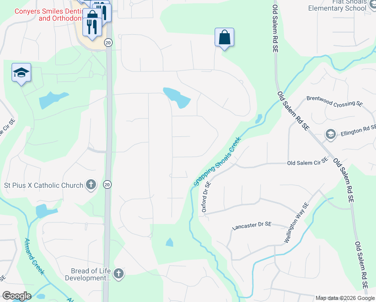 map of restaurants, bars, coffee shops, grocery stores, and more near 1255 Azalea Circle Southeast in Conyers