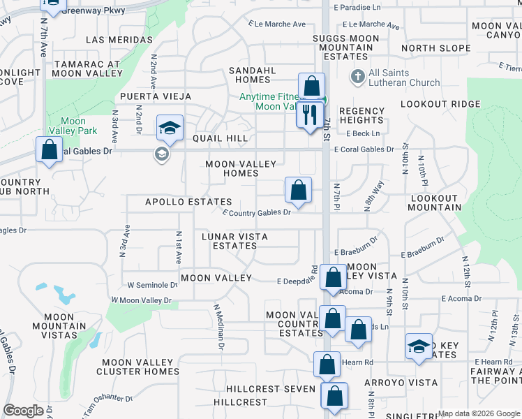 map of restaurants, bars, coffee shops, grocery stores, and more near 15033 North Moon Valley Drive in Phoenix