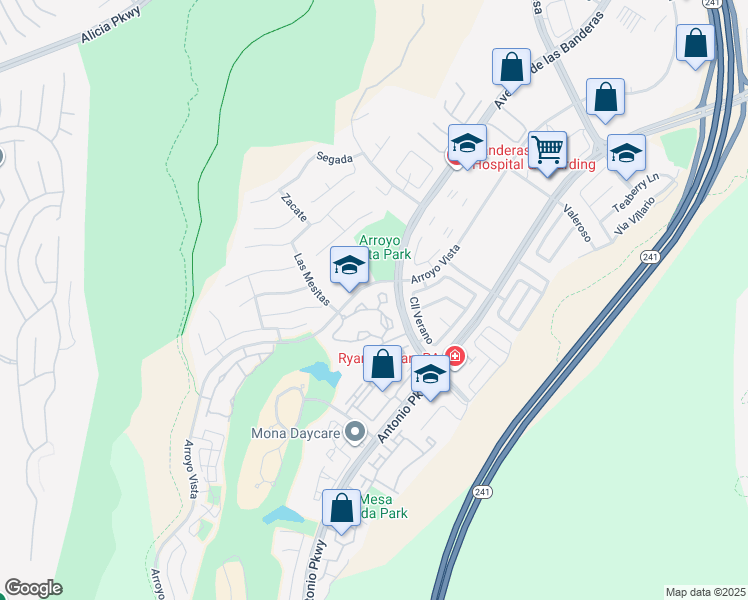 map of restaurants, bars, coffee shops, grocery stores, and more near 121 Pasto Rico in Rancho Santa Margarita