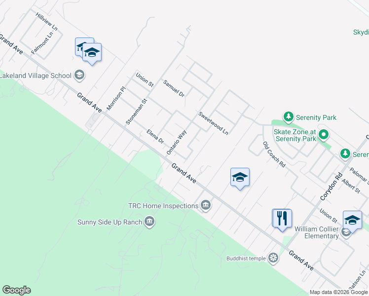 map of restaurants, bars, coffee shops, grocery stores, and more near 19385 Live Oak Lane in Lake Elsinore