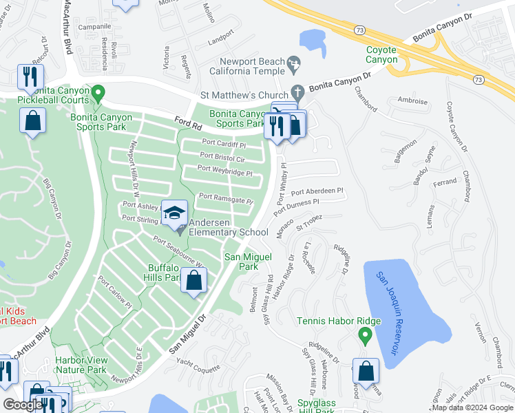 map of restaurants, bars, coffee shops, grocery stores, and more near 2045 Port Chelsea Place in Newport Beach