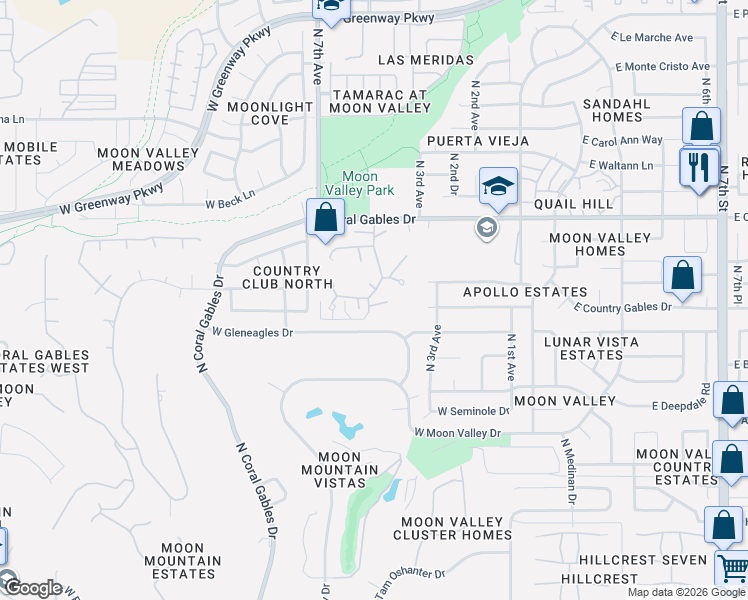 map of restaurants, bars, coffee shops, grocery stores, and more near 519 West Port Royale Lane in Phoenix