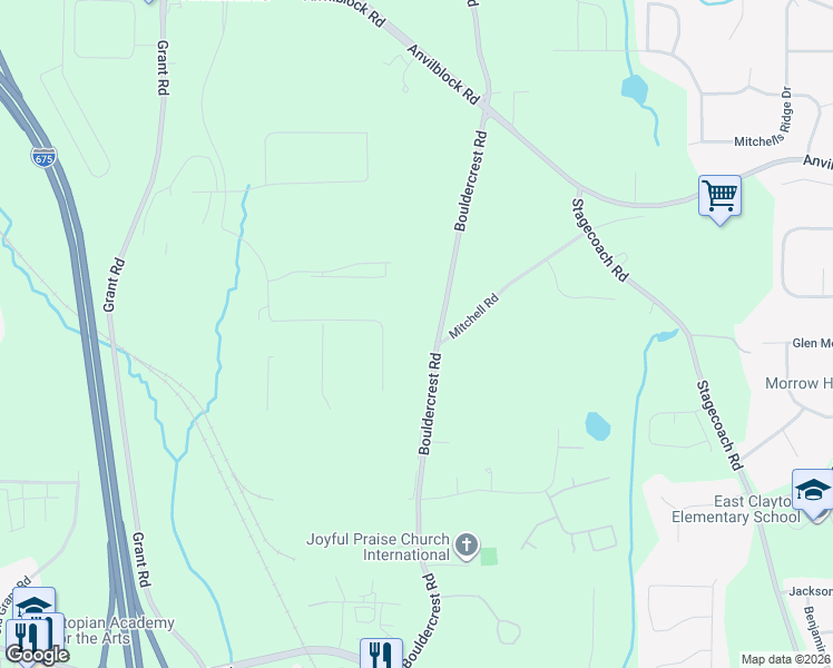 map of restaurants, bars, coffee shops, grocery stores, and more near 4833 Bouldercrest Road in Ellenwood