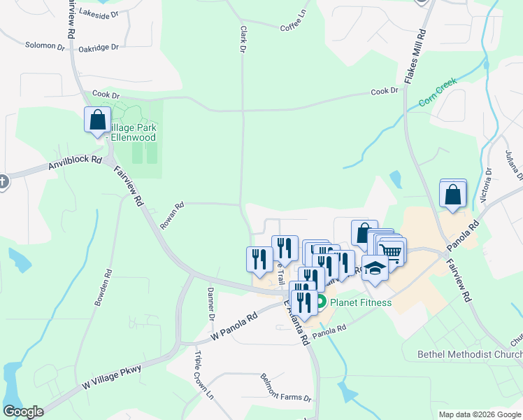 map of restaurants, bars, coffee shops, grocery stores, and more near 45-55 Chesapeake Drive in Ellenwood