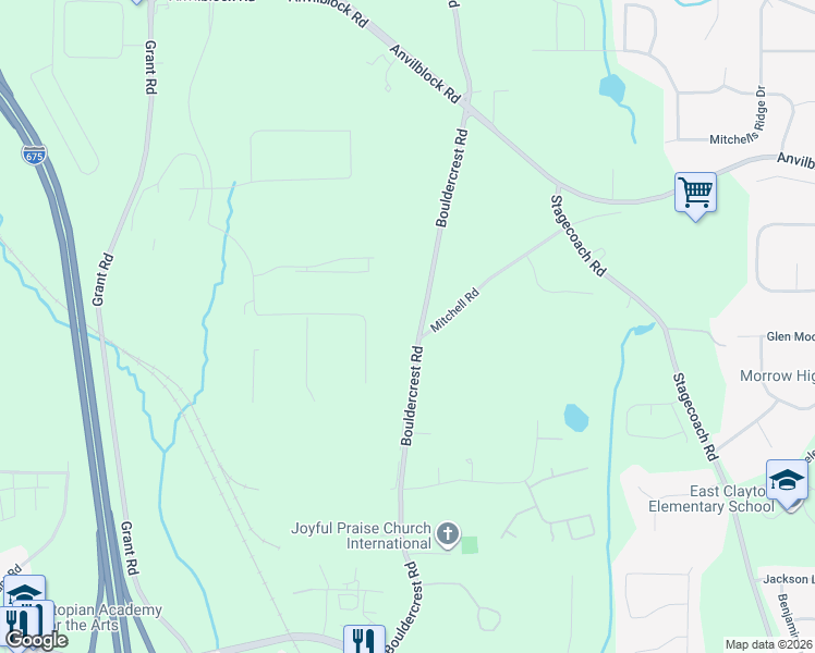 map of restaurants, bars, coffee shops, grocery stores, and more near 4833 Bouldercrest Road in Ellenwood