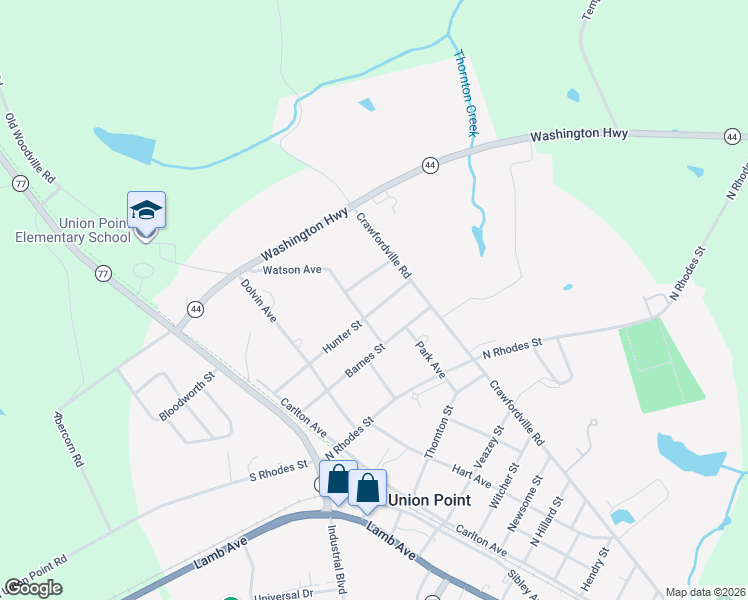 map of restaurants, bars, coffee shops, grocery stores, and more near 1005 Watson Avenue in Union Point