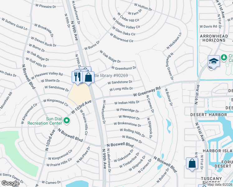 map of restaurants, bars, coffee shops, grocery stores, and more near 9622 West Greenway Road in Sun City