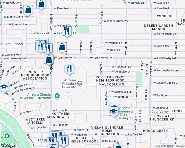 map of restaurants, bars, coffee shops, grocery stores, and more near 5530 West Port Au Prince Lane in Glendale