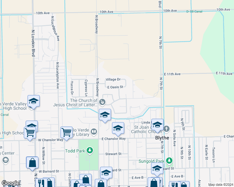 map of restaurants, bars, coffee shops, grocery stores, and more near 785 Josie Street in Blythe