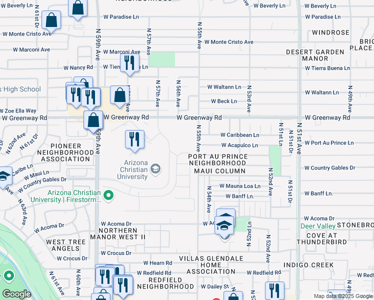 map of restaurants, bars, coffee shops, grocery stores, and more near 5518 West Port Au Prince Lane in Glendale