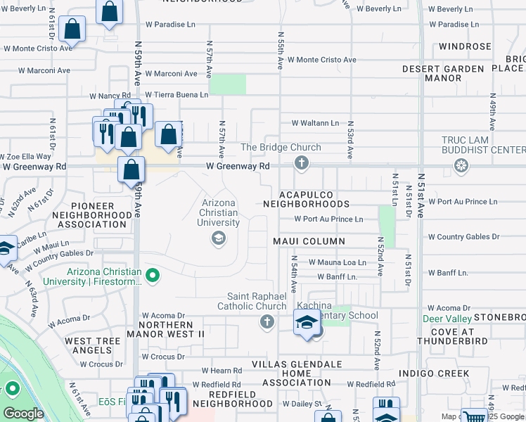 map of restaurants, bars, coffee shops, grocery stores, and more near 5518 West Port Au Prince Lane in Glendale