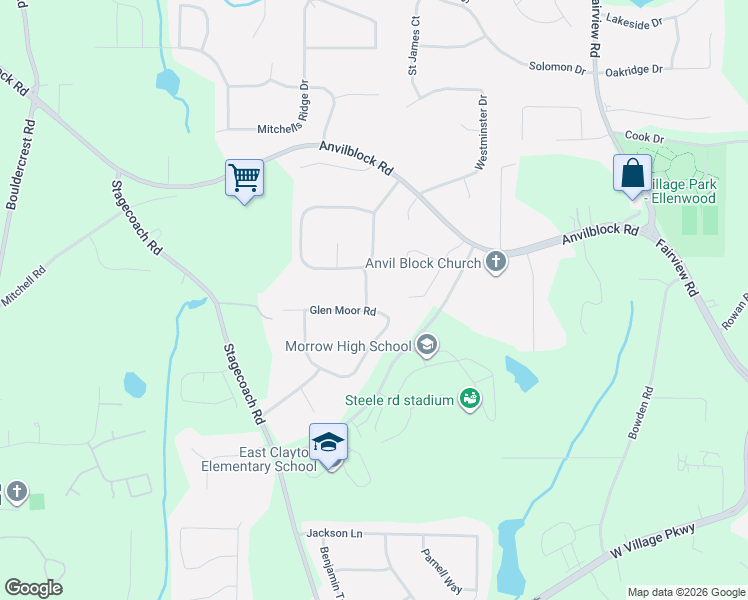 map of restaurants, bars, coffee shops, grocery stores, and more near 3722 Moss Trce in Ellenwood