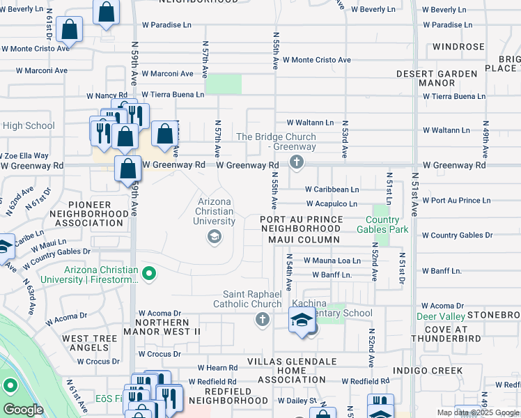 map of restaurants, bars, coffee shops, grocery stores, and more near 5420 West Port Au Prince Lane in Glendale