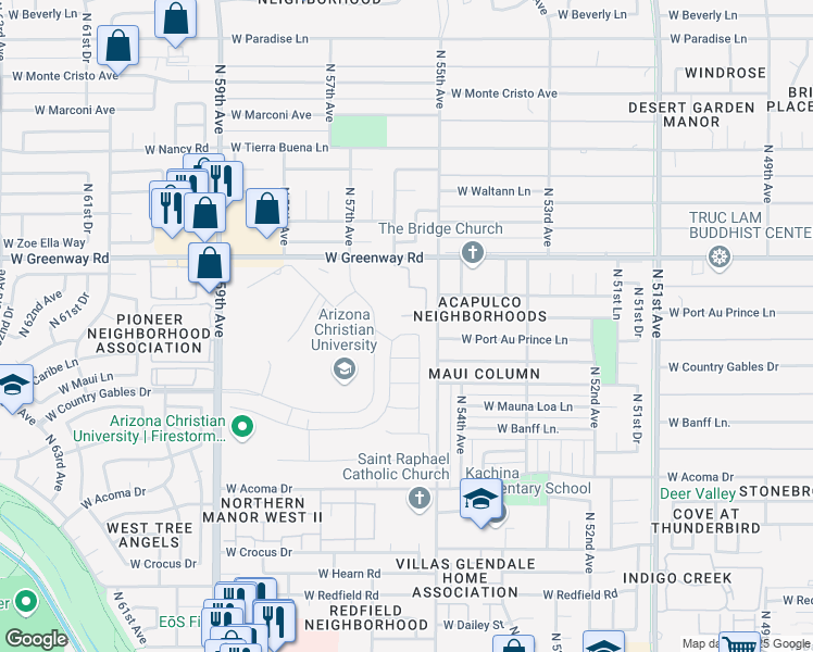 map of restaurants, bars, coffee shops, grocery stores, and more near in Glendale