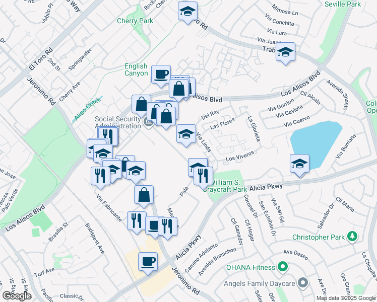 map of restaurants, bars, coffee shops, grocery stores, and more near in Mission Viejo