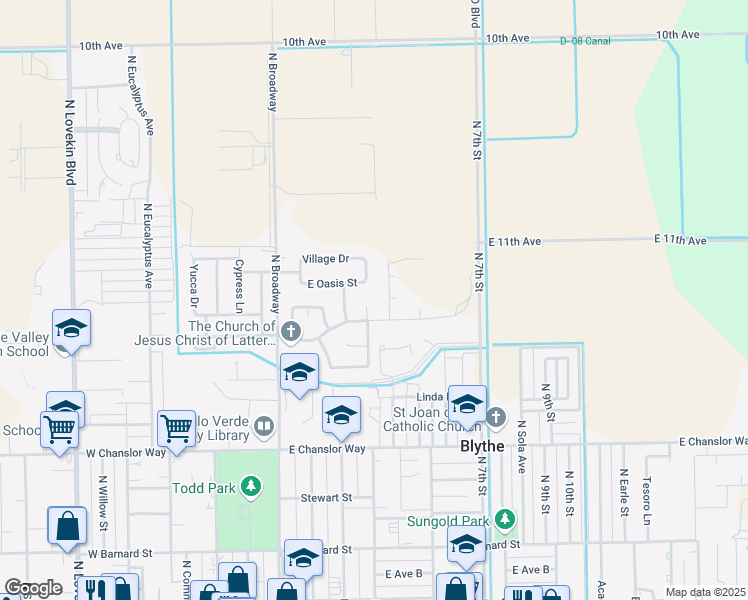 map of restaurants, bars, coffee shops, grocery stores, and more near 784 Michelle Street in Blythe
