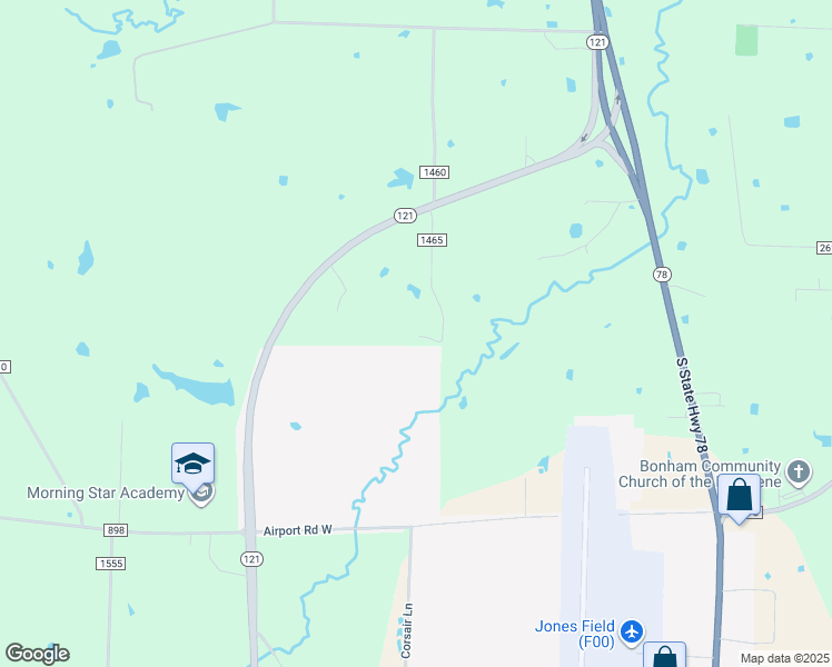 map of restaurants, bars, coffee shops, grocery stores, and more near 679 County Road 1465 in Bonham