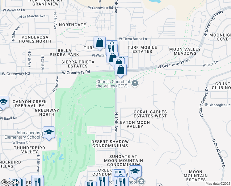 map of restaurants, bars, coffee shops, grocery stores, and more near 15202 North 19th Avenue in Phoenix