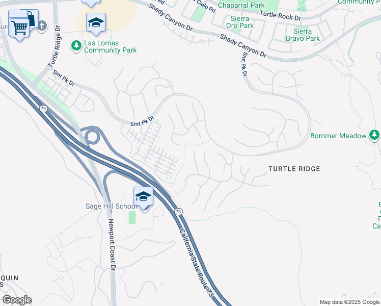 map of restaurants, bars, coffee shops, grocery stores, and more near 25 Village Way in Irvine