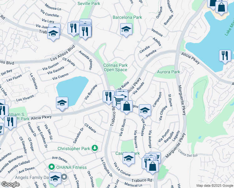 map of restaurants, bars, coffee shops, grocery stores, and more near 23372 Via Bahia in Mission Viejo