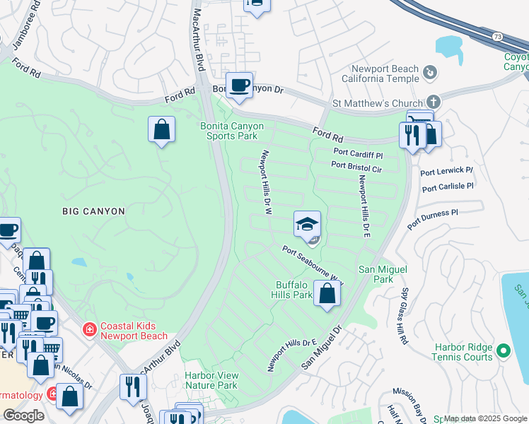 map of restaurants, bars, coffee shops, grocery stores, and more near 1724 Port Ashley Place in Newport Beach