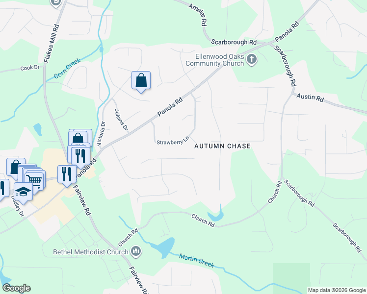 map of restaurants, bars, coffee shops, grocery stores, and more near 171 Hill Lane in Ellenwood