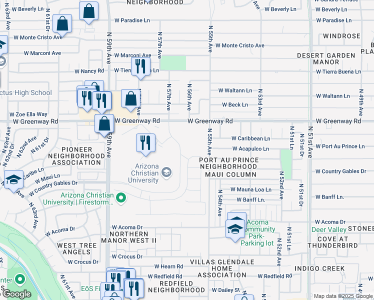 map of restaurants, bars, coffee shops, grocery stores, and more near in Glendale
