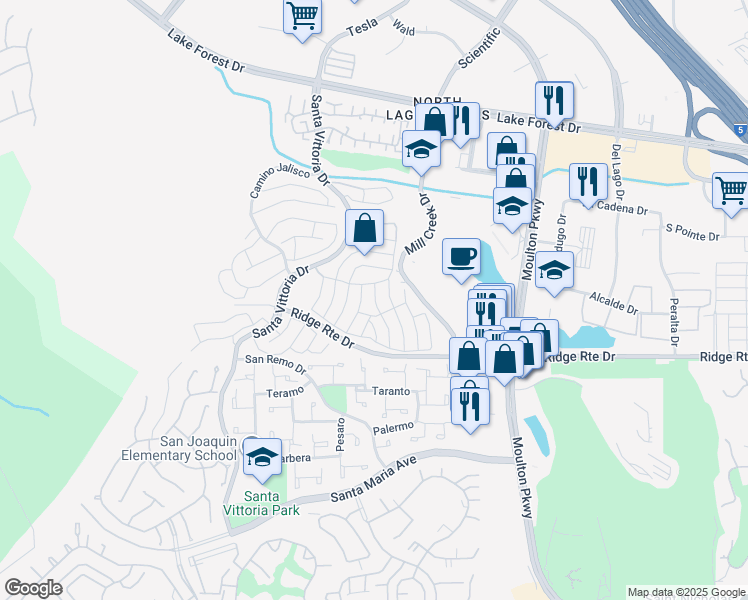 map of restaurants, bars, coffee shops, grocery stores, and more near 23402 Caminito Telmo in Laguna Hills
