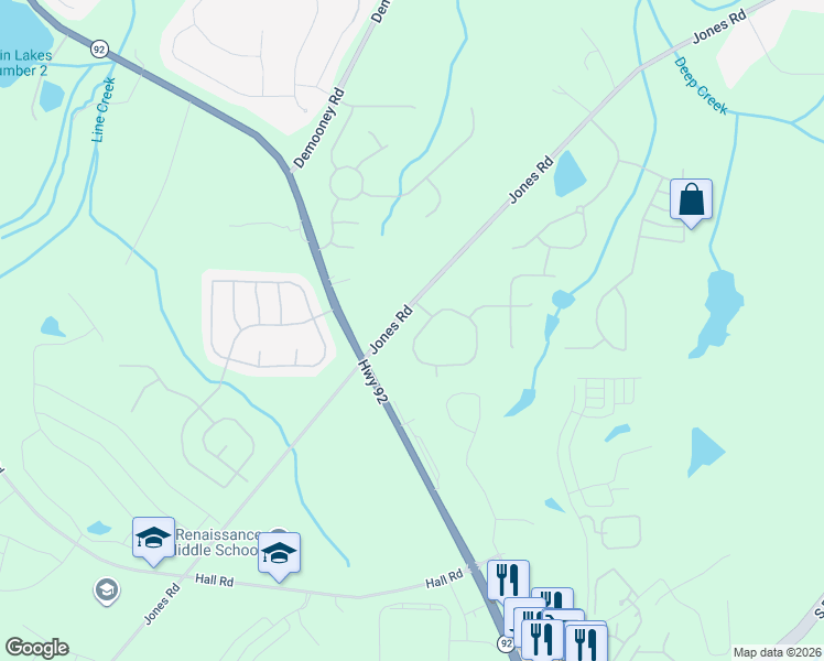 map of restaurants, bars, coffee shops, grocery stores, and more near 7019 Misttop Loop in Fairburn