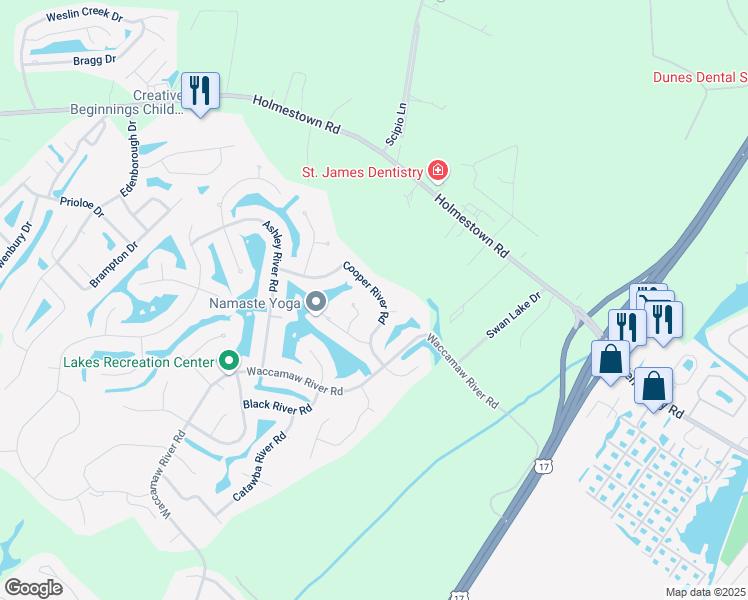 map of restaurants, bars, coffee shops, grocery stores, and more near 113 Cooper River Road in Myrtle Beach