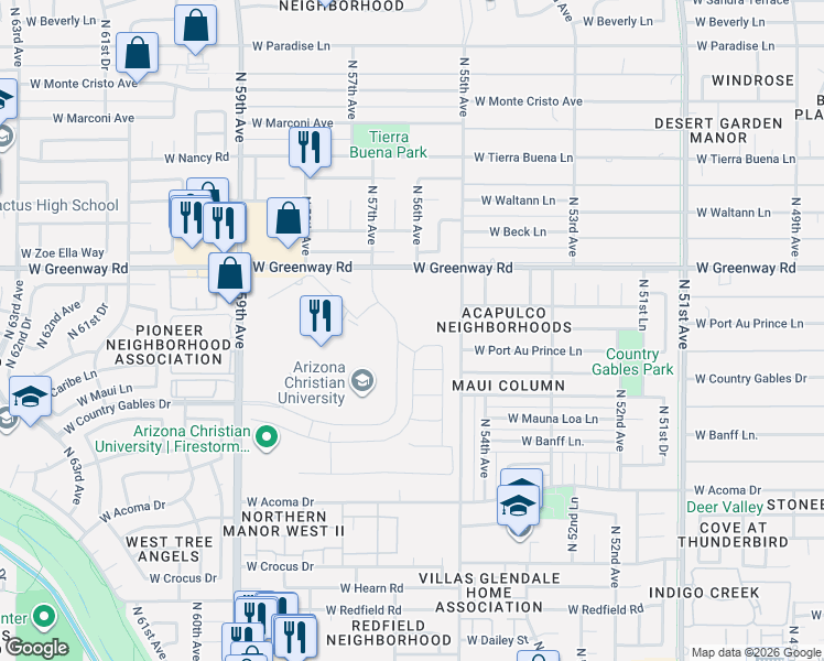 map of restaurants, bars, coffee shops, grocery stores, and more near in Glendale