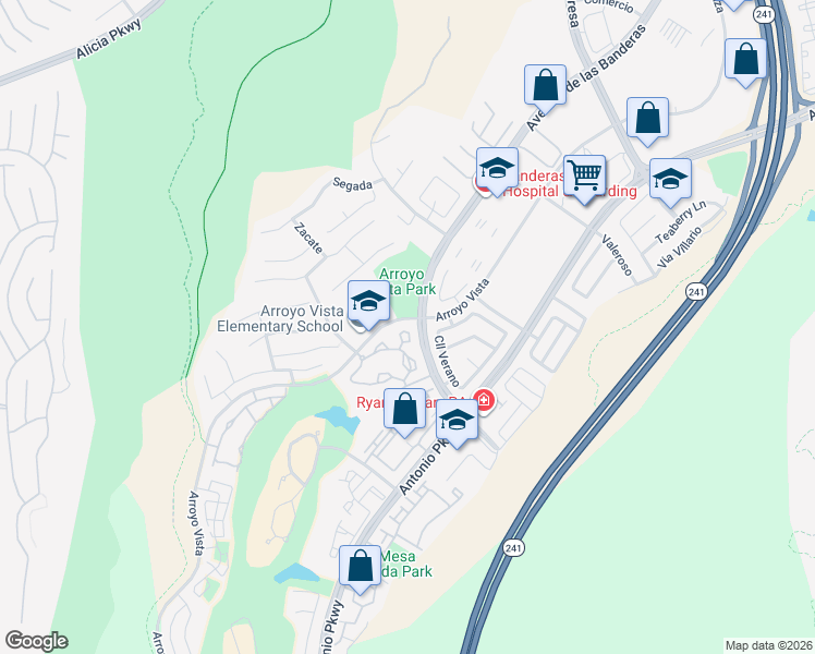 map of restaurants, bars, coffee shops, grocery stores, and more near 151 Pasto Rico in Rancho Santa Margarita