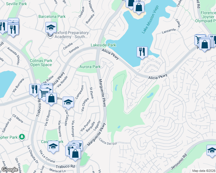 map of restaurants, bars, coffee shops, grocery stores, and more near in Mission Viejo